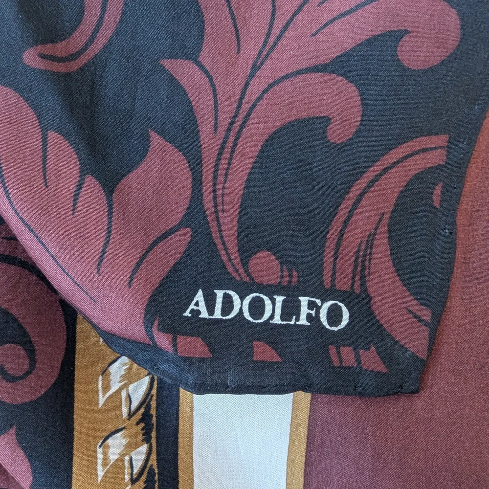 Adolfo Maroon, Cream & Gold Patterned Silk Scarf